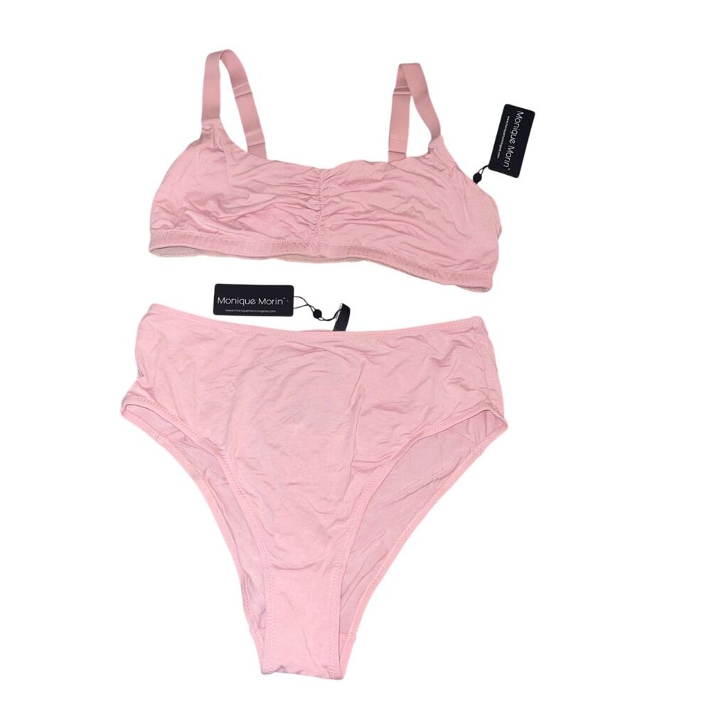 Monique Morin Pink Bralette Panty Set Size XL Modal Back Cut-out Design New - Picture 8 of 12
